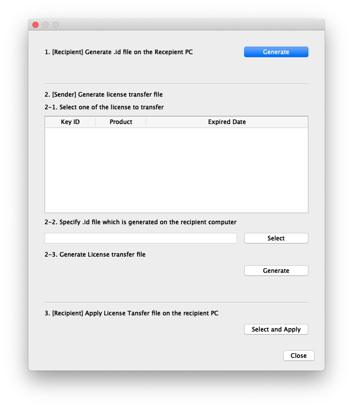 MYIROtools Transfer License procedure